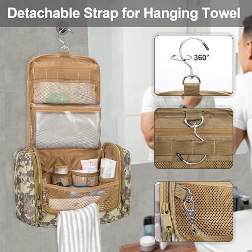Tactical Toiletry Bag for Men, Large Hanging Dopp Kit Hygiene Bag - color: Desert Yellow
