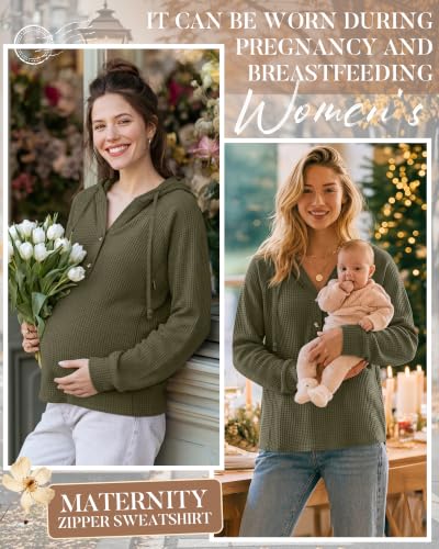 Neer Women's Nursing Hoodies Breastfeeding Shirts - color: Army Green, size: Medium