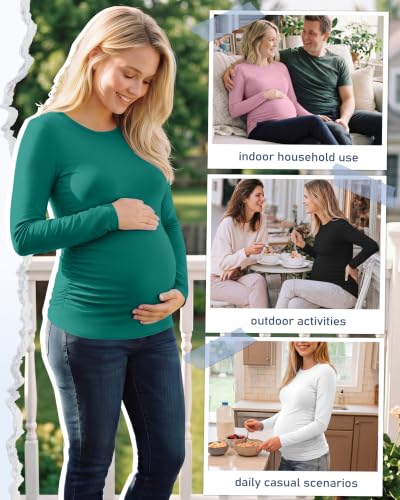 Locoowai 4 Pack Long Sleeve Maternity Underscrub Tops for Nurses - color: Black, White, Lake Green, Light Pink, size: Medium