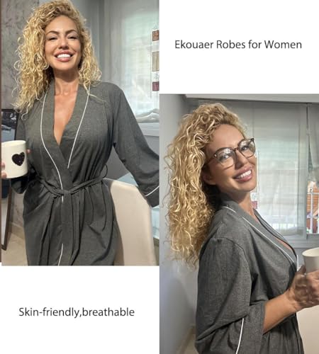 Ekouaer Women Robes Knee Length Kimono Bathrobe Lightweight Soft Sleepwear - color: 1 Medium Gray, size: Medium