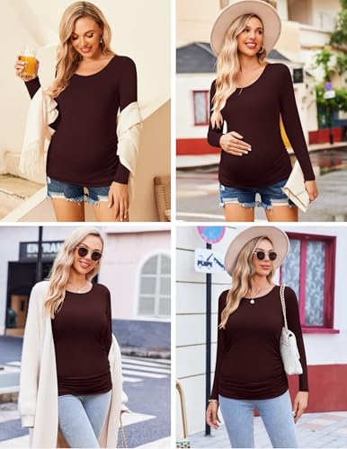 Ekouaer 3/4 Pack Womens Maternity Shirts Long Sleeve Pregnancy Tops - color: 3pcs Black / Burgundy Red / Green, size: Small