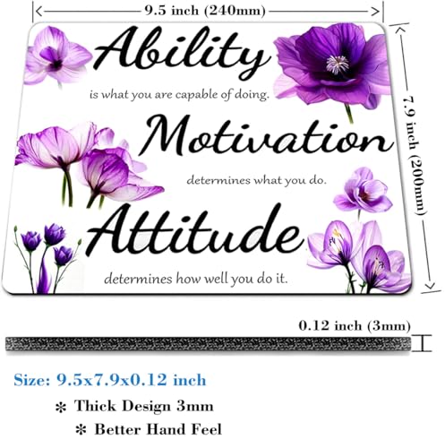 Ability Motivation Attitude Inspirational Mouse Pad, Purple Floral Desk Mat - color: Custom Designs Art 057