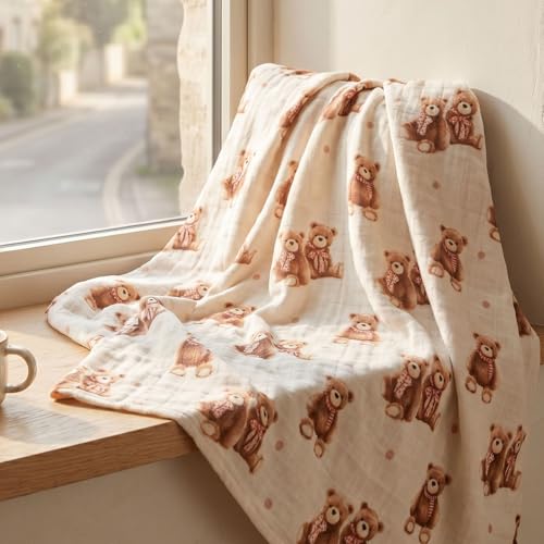 Muslin Swaddle Blankets for Newborn, Cotton Receiving Blanket - color: Bear Checkered