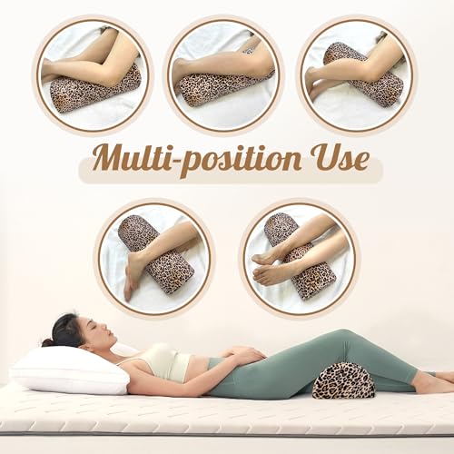 Knee Pillow for Back Sleeping – Half Moon Bolster Pillow for Under Knee While Sleeping Support, Leg & Back Pain Relief (21.5x9x5 Inches) - color: Brown