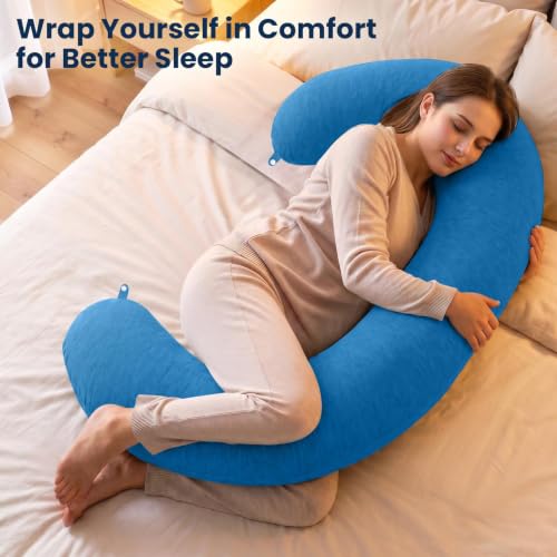 TranquilRelax C Shaped Body Pillow for Side Sleepers, Light Blue-53"*10" - color: Light Blue, size: 53*10 in