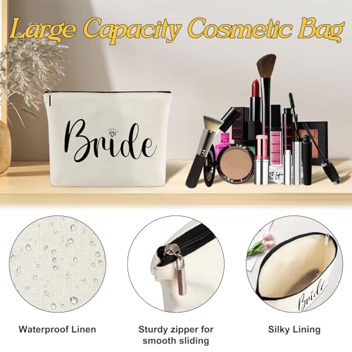 Bride Gifts Canvas Tote Bag with Makeup Bag,Bride to Be,Bridal Shower Gift - color: White-bride