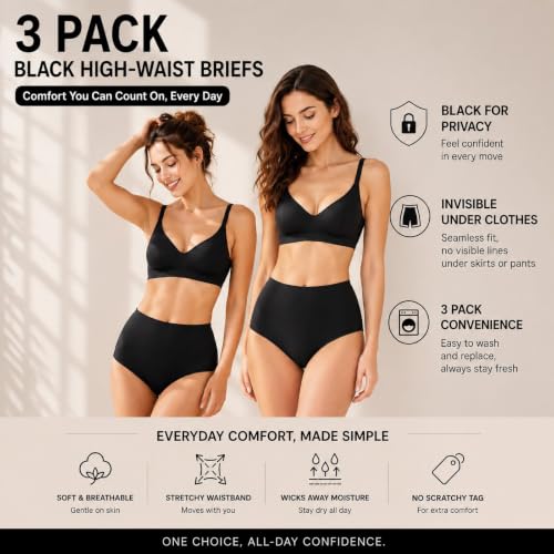 Incontinence Underwear for Women Leak Proof & Washable 3-Pack S - color: Black, size: Small