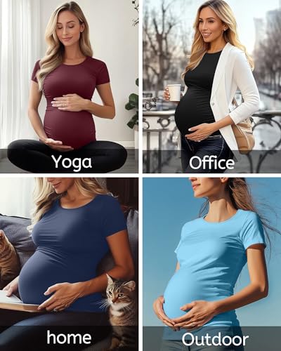 Huukeay 4 Pack Women's Short Sleeve Maternity Tops - color: Black, Lake Blue, Wine Red, Navy Blue, size: XX-Large
