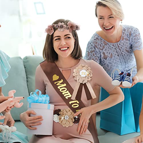 WILLBOND 5 Pcs Baby Shower Mom to Be Sash Maternity Kit Bear, Brown