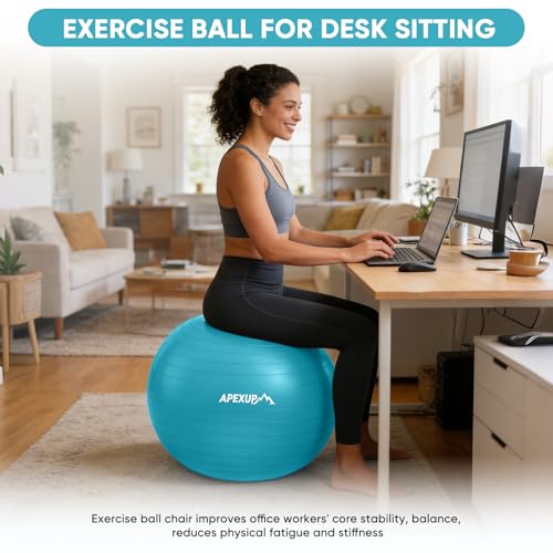 APEXUP Yoga Ball, 660 lbs Anti-Burst Exercise Ball with Pump, 5 Sizes - color: Light Blue, size: M (19"~22") 55cm