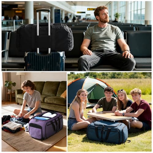 MIER Packable Travel Duffle Bag with Shoe Compartment, 80L, Black - color: Black, size: 80L