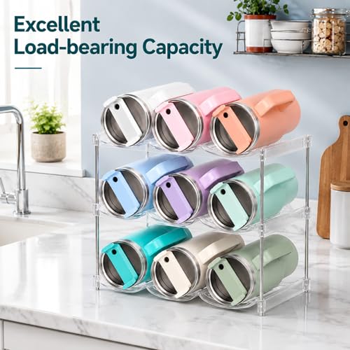 Stackable Water Bottle Organizer for Stanley 40 oz Tumbler, Large Compartment Water Bottle Holder for Cabinet, Clear Tumbler Organizer for Kitchen Countertop Pantry, 4 Pack - size: 4 Pack