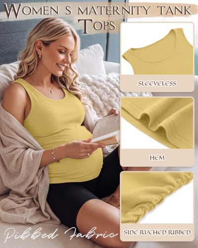 Riyiper 3 Pack Women's Maternity Tank Tops - color: Light Green, Apricot, Bright Yellow, size: X-Large