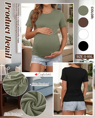 Huukeay 4 Pack Women's Short Sleeve Maternity Tops - color: Black, White, Coffee, Army Green, size: Small
