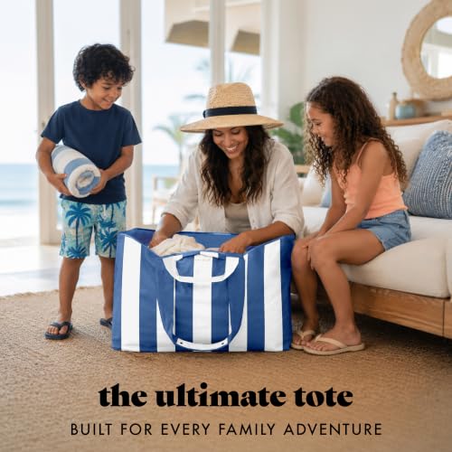 Fit & Fresh All The Things XL Beach Bag for Women, Oversized Travel Tote - color: Cobalt Stripe