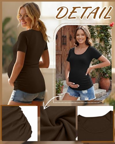 3 Pack Women's Maternity Tops - color: Coffee, White, Black, size: Medium