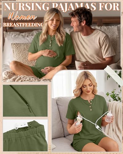 Maternity Nursing Pajama Set - color: Army Green, size: X-Large
