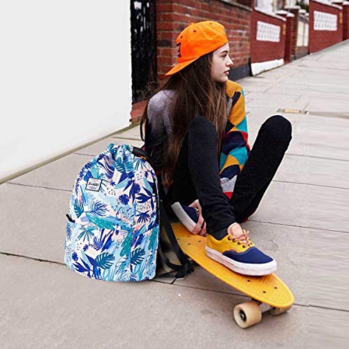 XEYOU Drawstring Backpack Bag Sport Gym Sackpack Beach Cinch Bag - color: Blue Leaves
