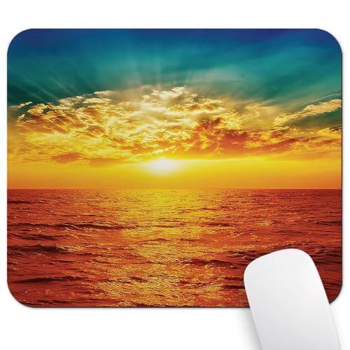 Gold Ocean Sunset View Mouse Pad, Majestic Nature Sea Waves Scene Desk Mat - color: Custom Designs Art 013
