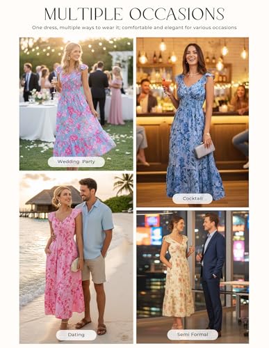 GRACE KARIN Women's Summer Floral Maxi Wedding Guest Dresses - color: Blue Pink, size: XX-Large