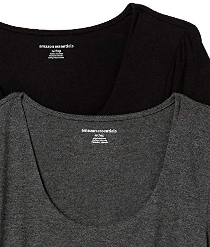 Amazon Essentials Women's Maternity Short-Sleeve Rouched Scoopneck T-Shirt, Pack of 2 - color: Charcoal Heather/Black, size: X-Small