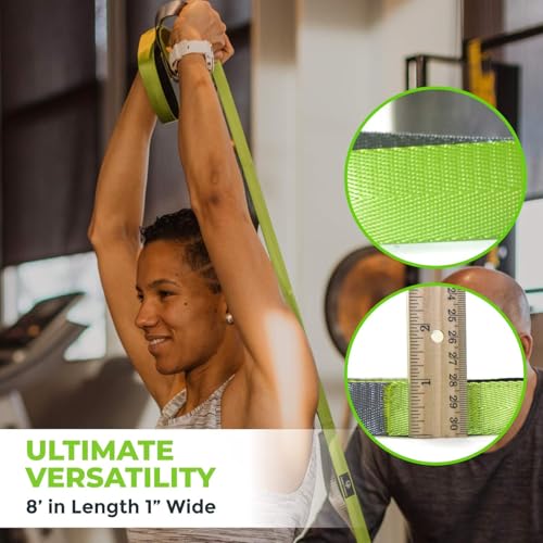 Physical Therapy Yoga Stretch Strap with 12 Loops, 1 Inch Wide, 8 Ft Long - color: Green/Grey