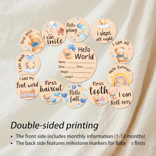 13Pcs Baby Monthly Milestone, Bear Monthly Milestone Cards Newborn Gift - color: Bear1