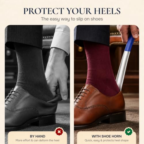 HOUNDSBAY Metal Shoe Horn Long Handle for Seniors, Heavy Duty Shoehorn