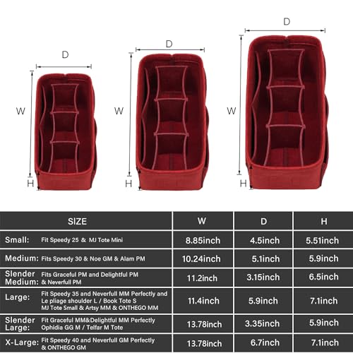 ZTUJO Purse Organizer Insert, Felt Bag Organizer For Handbag Purse Organizer,13 Colors, 6 Size(Small, Red) - color: Red, size: Small