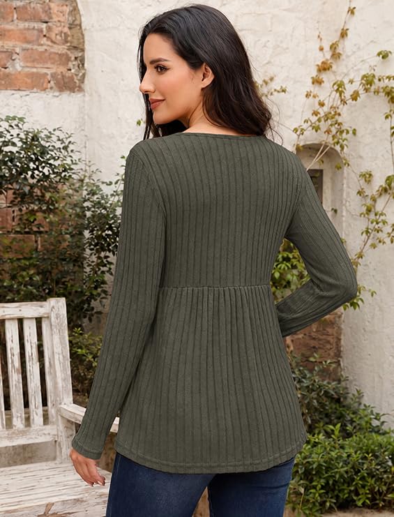 Genhoo Womens Maternity Tops Long Sleeve Maternity Shirts Henley Clothes - color: Army Green, size: Medium