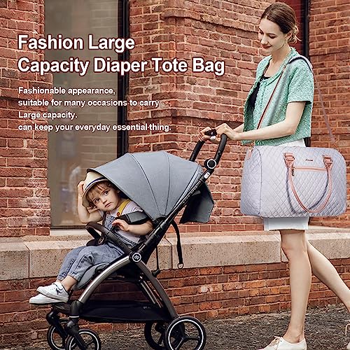 LOVEVOOK Diaper Bag Tote with Pacifier Case and Changing Pad, Large Capacity Mommy Bag for Hospital and Weekender Travel, Functional Baby Bags Newborn Baby Essential - color: Gray-pink Strap