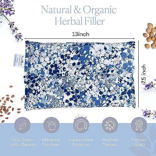 SacksyThyme Microwave Heating Pad for Pain Relief, Flaxseed & Cherry Pit Herbal Heating Pad, Hot Cold Therapy (Indigo) - color: Indigo