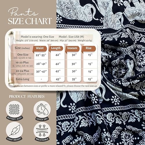 B BANGKOK PANTS Women's Boho Palazzo Pants - color: Black Elephant, size: One Size