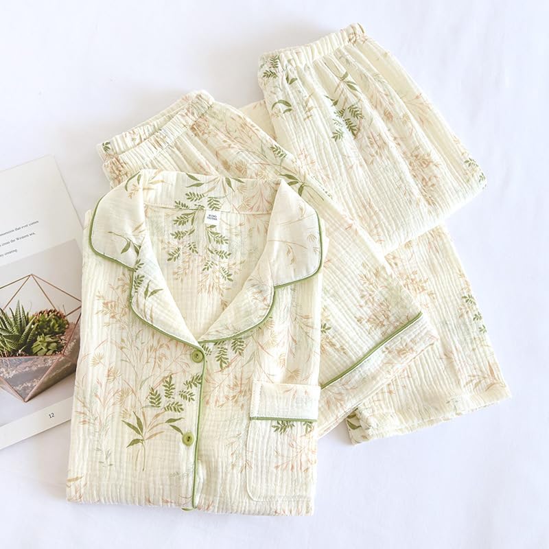 codcm Womens 3pcs Cotton Pajamas Set Short Sleeve Sleepwear Fruit Print Cute Pj Set with Long Pants - color: Flower04, size: X-Small