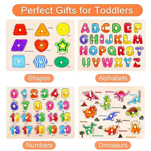 Melofaver Montessori Wooden Peg Puzzles for Toddlers 3-5, Kid Learning Toys