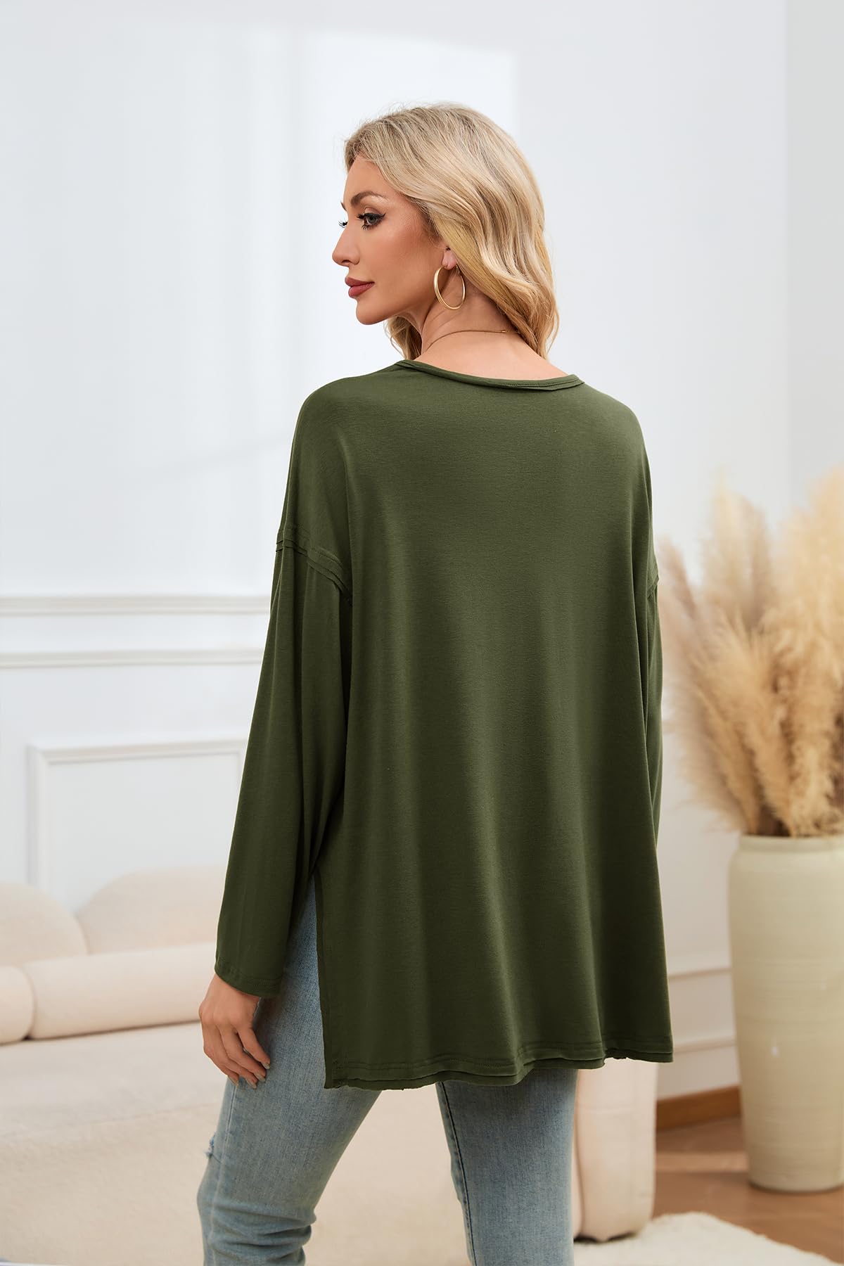 Smallshow Women's Long Sleeve Maternity Shirts Loose Tunic Pregnancy Tops - color: Army Green, size: Medium