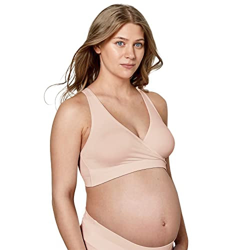 Medela Keep Cool Sleep Bra | Seamless Maternity & Nursing Bra with Full Back Breathing Zone and Soft Touch Fabric - color: Chai, size: Small