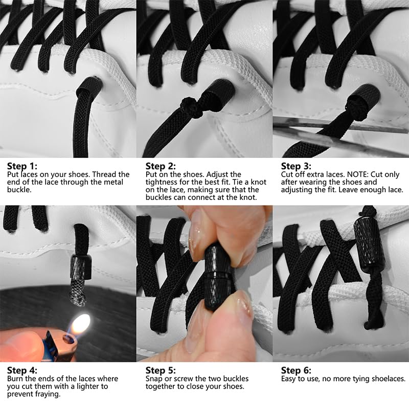 No Tie Elastic Shoelaces, Adjustable Tieless Shoe Laces for Sneakers, Boots | One Size Fits All Kids, Adults - color: White