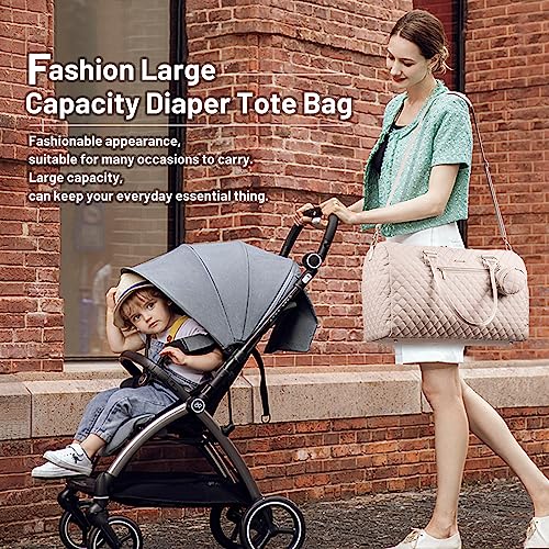 LOVEVOOK Diaper Bag Tote with Pacifier Case and Changing Pad, Large Capacity Mommy Bag for Hospital and Weekender Travel, Functional Baby Bag Newborn Baby Essential - color: Nude Pink