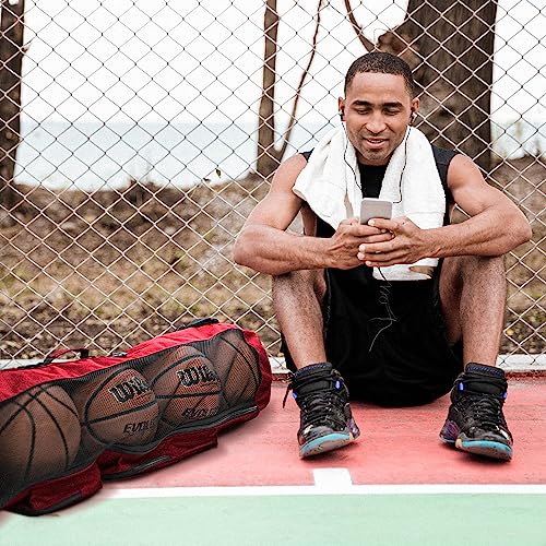 Fitdom Basketball Mesh Ball Bag, Large Equipment Bag with Shoulder Strap - color: Red