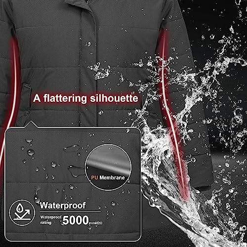 Chrisuno Women's Plus Size Winter Coat Waterproof Long Puffer Jacket Warm Thicken Parka with Removable Fur Hood - color: Dark Grey, size: 5X