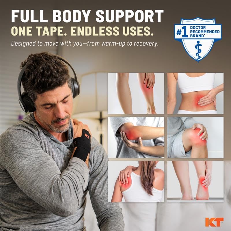 KT Tape, Original Cotton, Elastic Kinesiology Athletic Tape, 20 Count, 10” Precut Strips, Black - color: Black