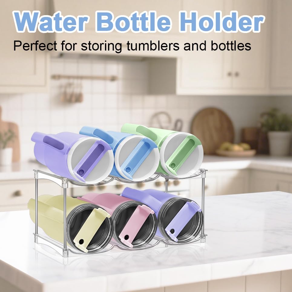 2 Pack Stackable Water Bottle Organizer for Cabinet, Water Bottle Storage - size: 6-Bottle