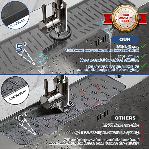 24" Splash Guard Plus Size Silicone Sink Faucet Drying Mat Handle Drip Catcher Tray Dish Sponge Holder Kitchen Accessories Protector Home Organization Gadgets Organizer - size: Grey(1Pack): 23.4"x5.7"