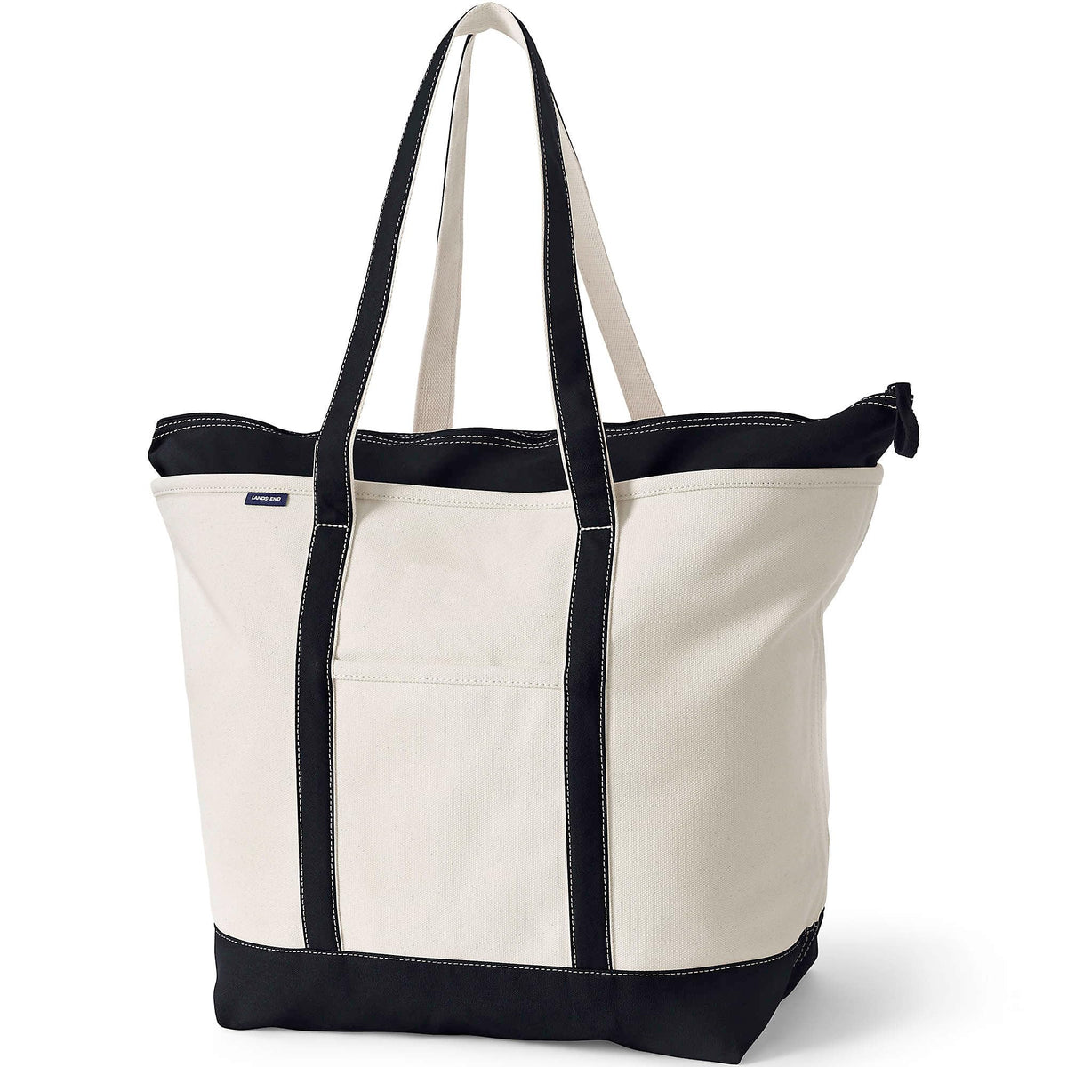 Lands' End Zip Canvas Tote - color: Natural/Black, size: Medium Regular Handle