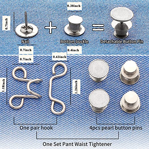 6 Set Adjustable Jeans Button Pant Waist Tightener - color: 6pc Silver
