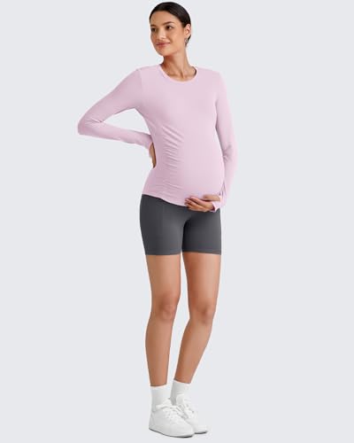 G4Free BareFeel Pregnancy Workout Tops Maternity Long Sleeve Shirts Ruches - color: Blush, size: Large