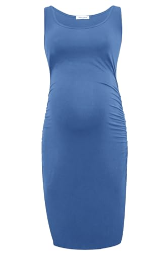 Smallshow Women's Maternity Dress Summer Ruched Pregnancy Tank Dress Clothes - color: Grey Blue, size: Medium