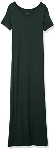 Amazon Essentials Women's Jersey Standard-Fit Short-Sleeve Crewneck Side Slit Maxi Dress - color: Deep Green, size: Medium