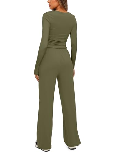 Darong Women's 2 Piece Matching Lounge Sets 2026 Fall Casual Outfits - color: Army Green, size: Medium